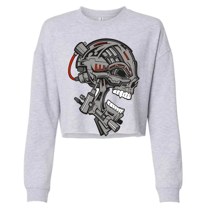 Terminator Skull Gun Head Cropped Pullover Crew