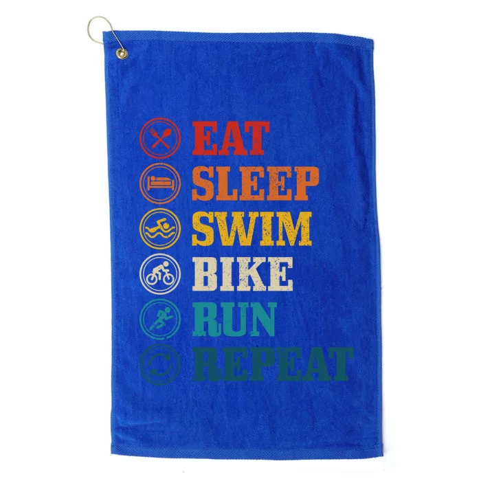 Triathlon Eat Sleep Swim Bike Run Repeat Triathlete Gift Platinum Collection Golf Towel