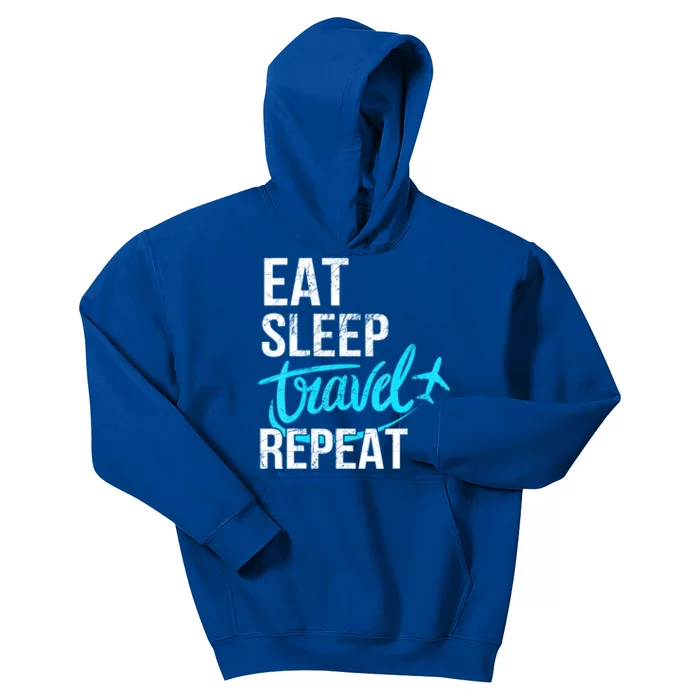 Travelling Eat Sleep Travel Repeat Distressed Funny Gift Kids Hoodie