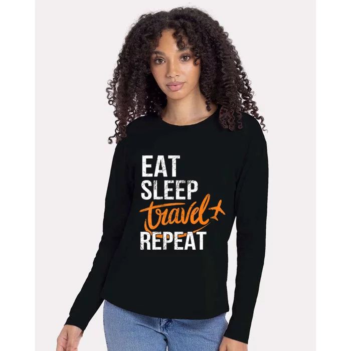 Travelling Eat Sleep Travel Repeat Distressed Funny Traveler Cute Gift Womens Cotton Relaxed Long Sleeve T-Shirt