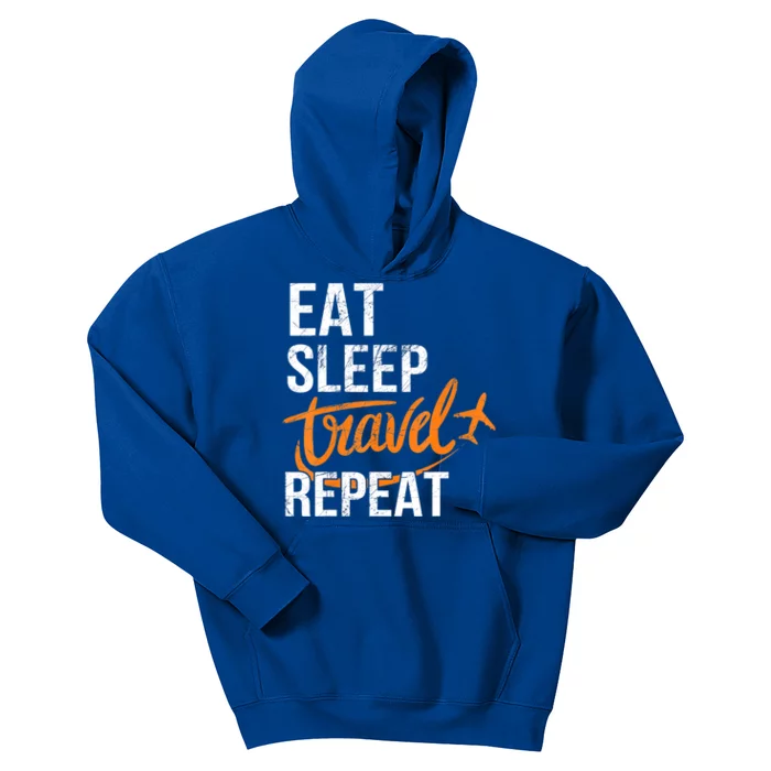 Travelling Eat Sleep Travel Repeat Distressed Funny Traveler Cute Gift Kids Hoodie