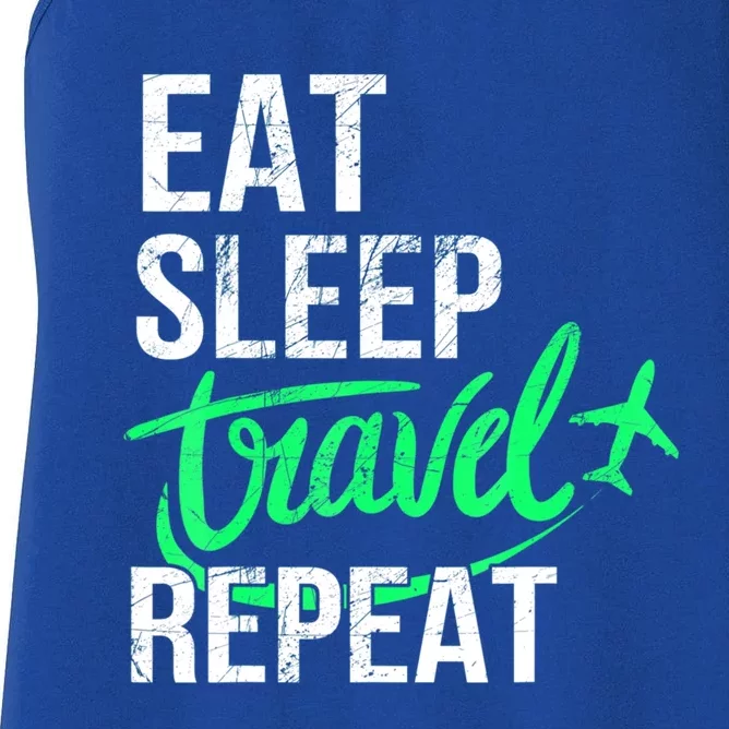 Travelling Eat Sleep Travel Repeat Distressed Funny Traveler Great Gift Women's Racerback Tank