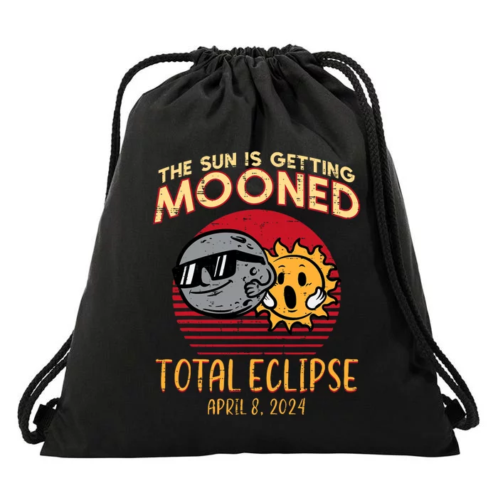 Total Eclipse Sun Getting Mooned April 8 2024 Drawstring Bag