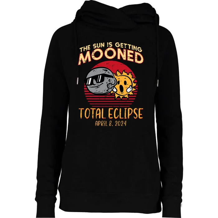 Total Eclipse Sun Getting Mooned April 8 2024 Womens Funnel Neck Pullover Hood