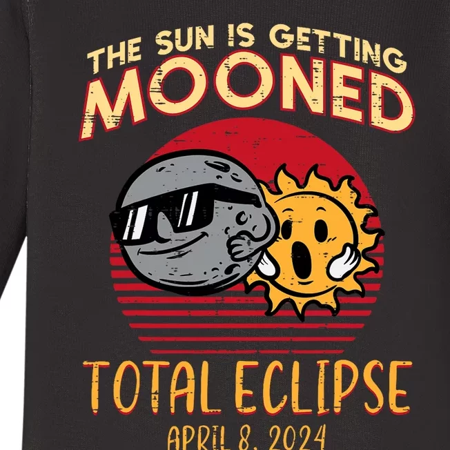 Total Eclipse Sun Getting Mooned April 8 2024 Baby Long Sleeve Bodysuit