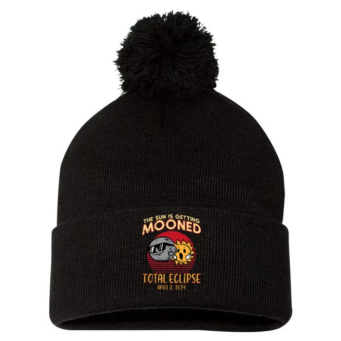 Total Eclipse Sun Getting Mooned April 8 2024 Pom Pom 12in Knit Beanie