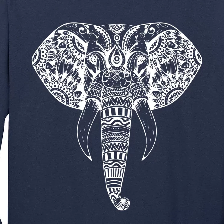 Trendy Elephant Tribal Indian Elephant Mandala Tribal Art Tall Long Sleeve T-Shirt