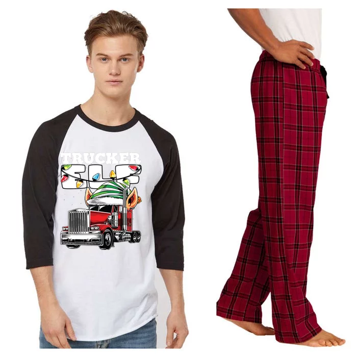 Trucker Elf Truck Driver Big Rig Funny Christmas Gift Raglan Sleeve Pajama Set