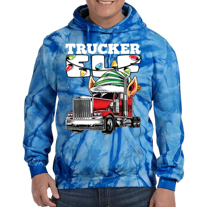 Trucker Elf Truck Driver Big Rig Funny Christmas Gift Tie Dye Hoodie