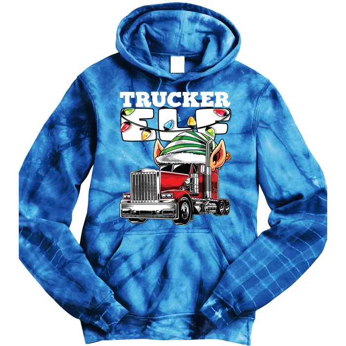 Trucker Elf Truck Driver Big Rig Funny Christmas Gift Tie Dye Hoodie