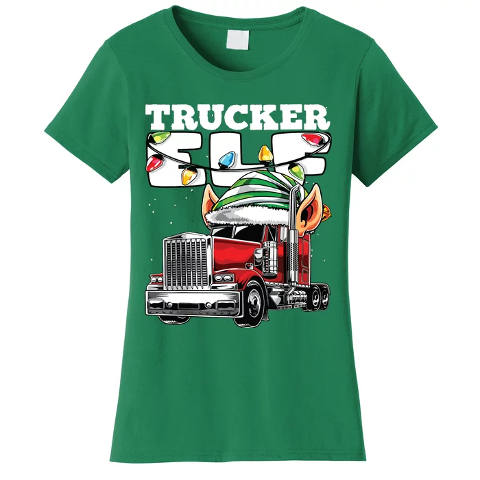 Trucker Elf Truck Driver Big Rig Funny Christmas Gift Women's T-Shirt