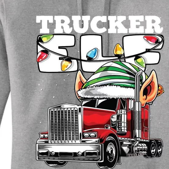 Trucker Elf Truck Driver Big Rig Funny Christmas Gift Women's Pullover Hoodie