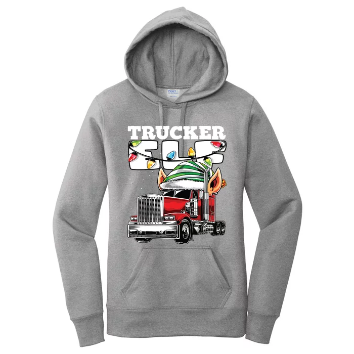 Trucker Elf Truck Driver Big Rig Funny Christmas Gift Women's Pullover Hoodie