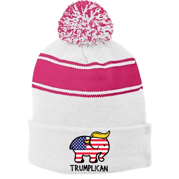 Trumplican Elephant Trump Funny Republican Ultra Maga 2024 Stripe Pom Pom Beanie