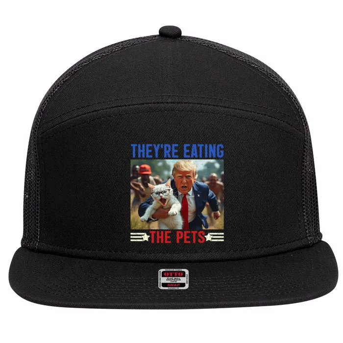 TheyRe Eating The Pets Funny Debate Quote 2024 Donald Trump 7 Panel Mesh Trucker Snapback Hat