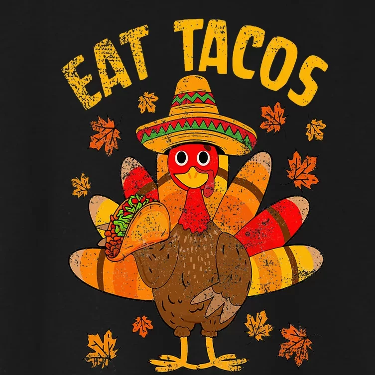 Turkey Eat Tacos Mexican Sombrero Thanksgiving Family Women's Crop Top Tee