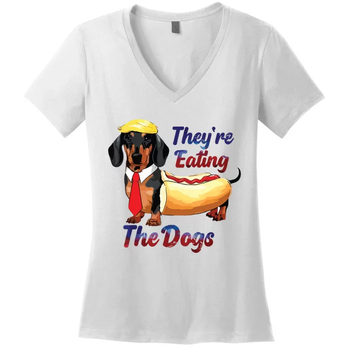 They’Re Eating The Dogs 2024 Retro Funny Women's V-Neck T-Shirt