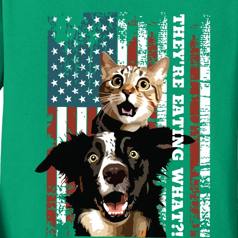 TheyRe Eating The Dogs Cats Pets Save Our Pets Trump Funny Kids Long Sleeve Shirt