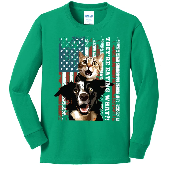 TheyRe Eating The Dogs Cats Pets Save Our Pets Trump Funny Kids Long Sleeve Shirt