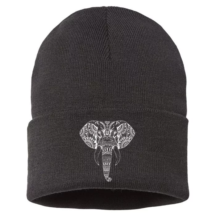 Trendy Elephant Tribal Indian Elephant Mandala Tribal Art Sustainable Knit Beanie