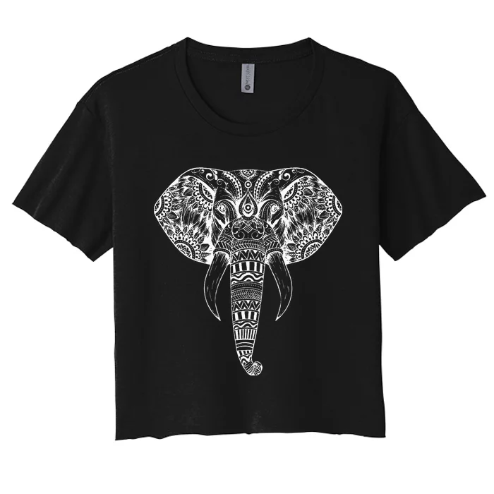 Trendy Elephant Tribal Indian Elephant Mandala Tribal Art Women's Crop Top Tee