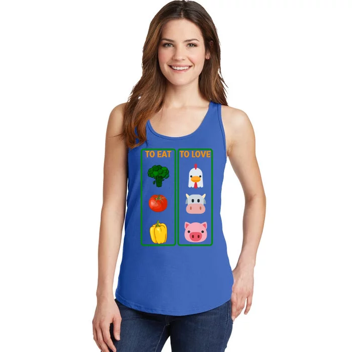 To Eat Veggies To Love Animals Vegan Veg Plantgiftbased Diet Gift Ladies Essential Tank