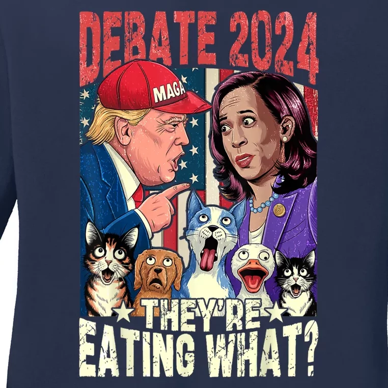 TheyRe Eating What Funny Debate Election 2024 Pets Dog Cat Ladies Long Sleeve Shirt