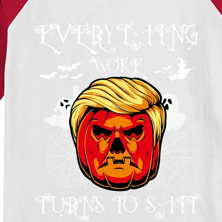 Trump Everything Woke Turns To Shit  Halloween Trumpkin Meaningful Gift Kids Colorblock Raglan Jersey