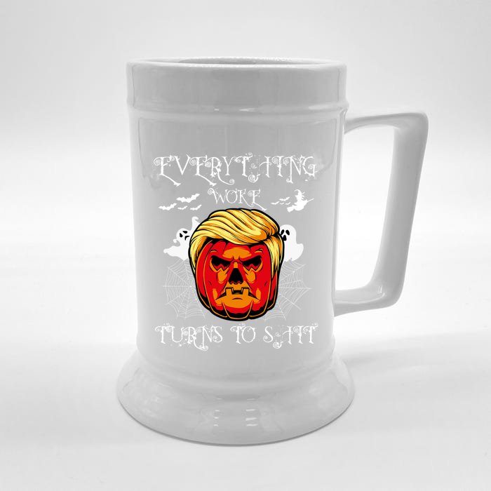 Trump Everything Woke Turns To Shit  Halloween Trumpkin Meaningful Gift Front & Back Beer Stein