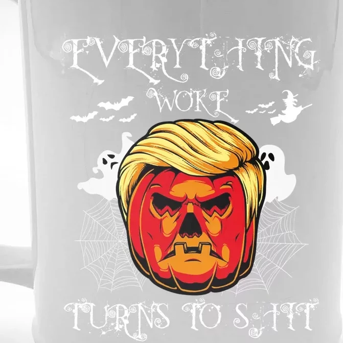 Trump Everything Woke Turns To Shit  Halloween Trumpkin Meaningful Gift Front & Back Beer Stein