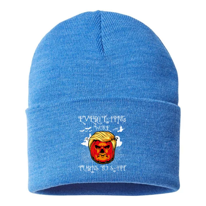 Trump Everything Woke Turns To Shit  Halloween Trumpkin Gift Sustainable Knit Beanie