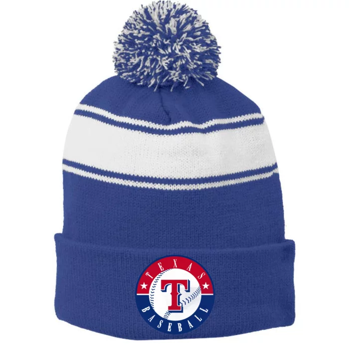 Texas Baseball Fan Vintage Stripe Pom Pom Beanie