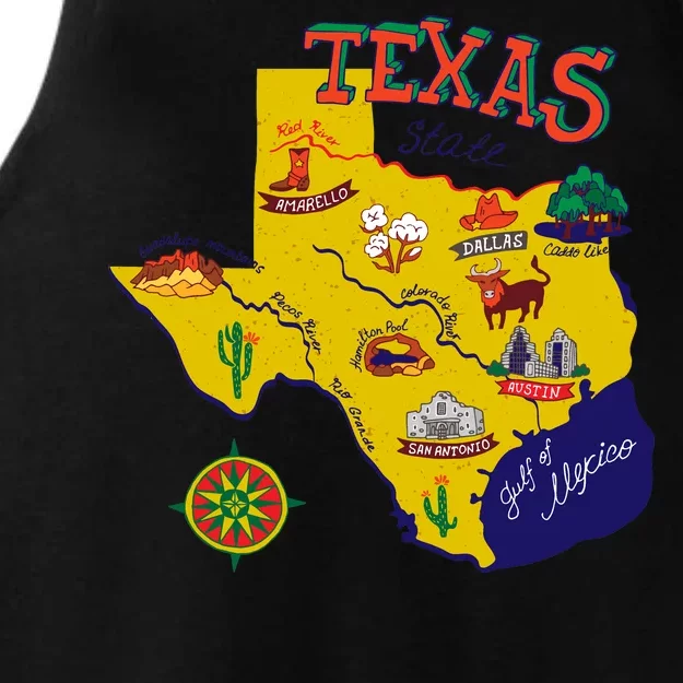 Texas Cartoon Map Ladies Tri-Blend Wicking Tank