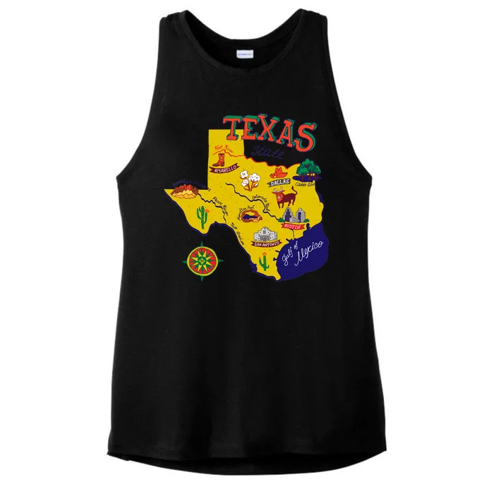 Texas Cartoon Map Ladies Tri-Blend Wicking Tank