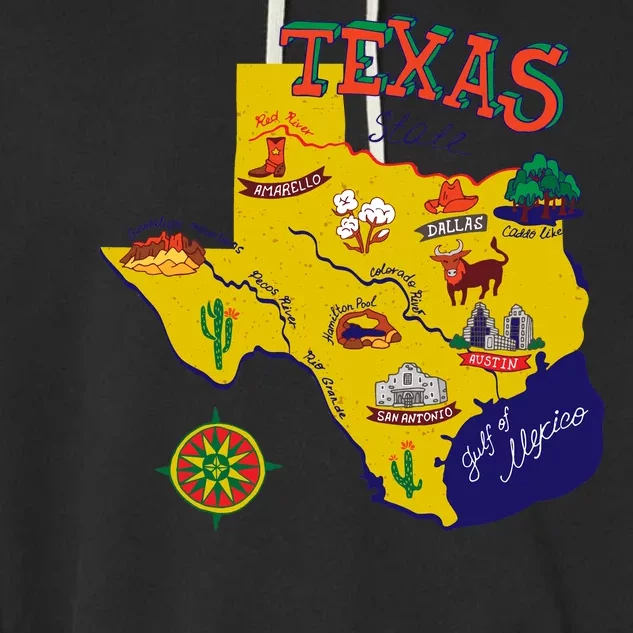 Texas Cartoon Map Garment-Dyed Fleece Hoodie