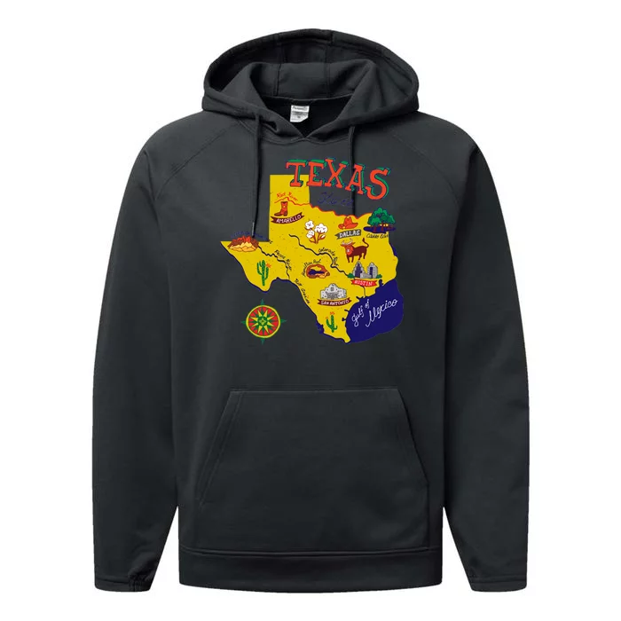 Texas Cartoon Map Performance Fleece Hoodie