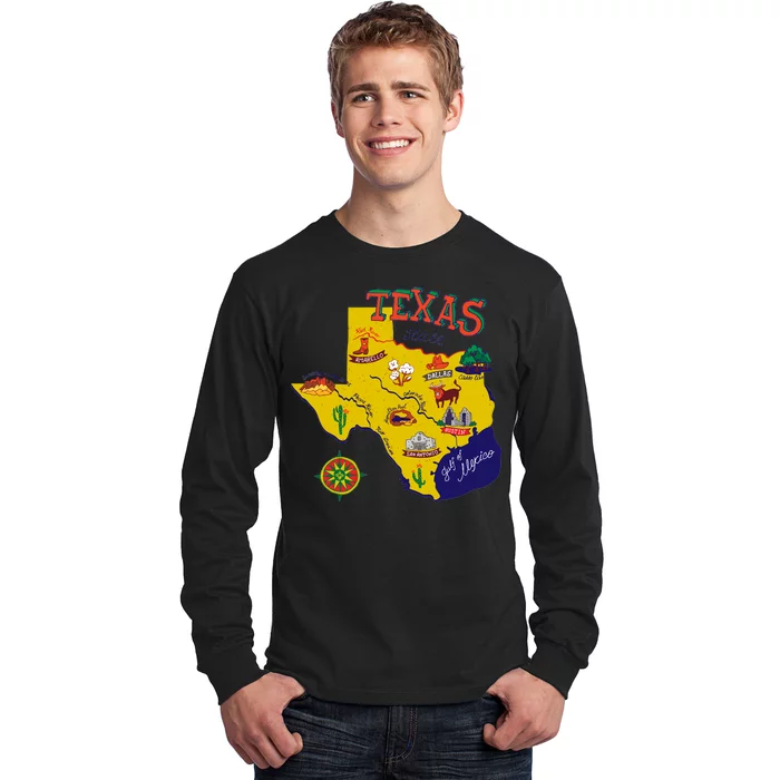 Texas Cartoon Map Long Sleeve Shirt