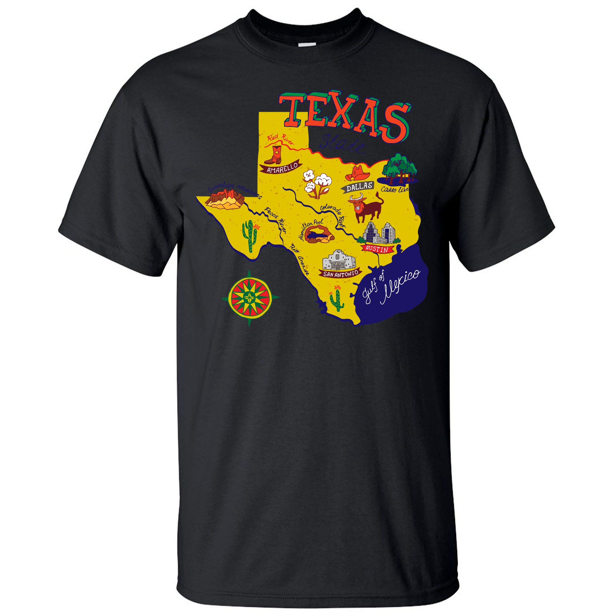 Texas Cartoon Map Tall T-Shirt | TeeShirtPalace