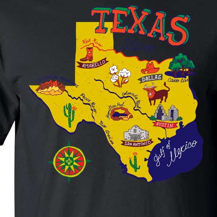 Texas Cartoon Map Tall T-Shirt