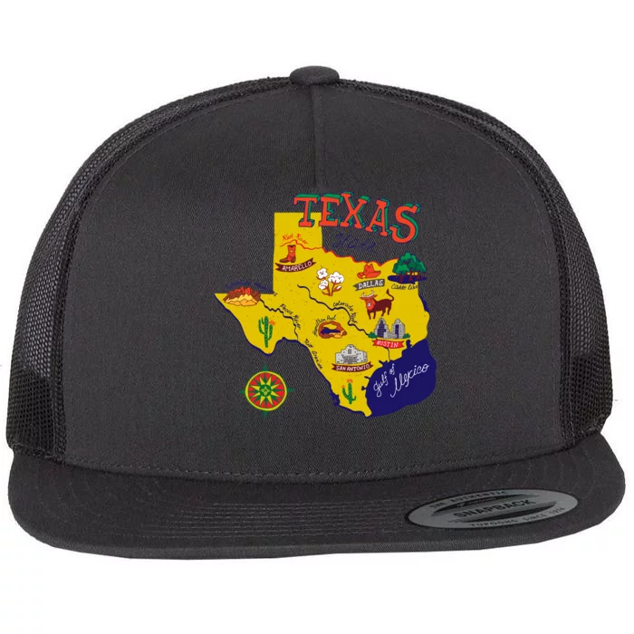 Texas Cartoon Map Flat Bill Trucker Hat