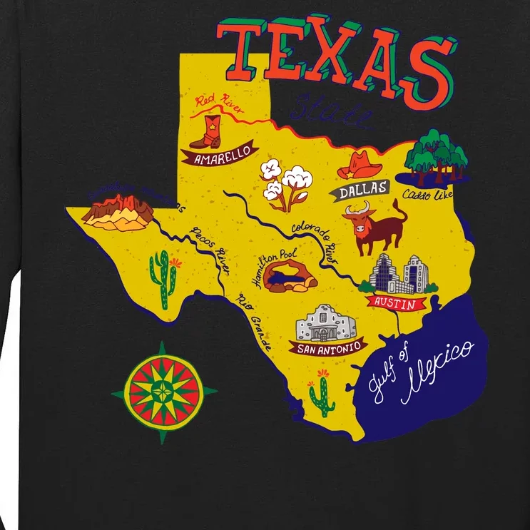 Texas Cartoon Map Tall Long Sleeve T-Shirt