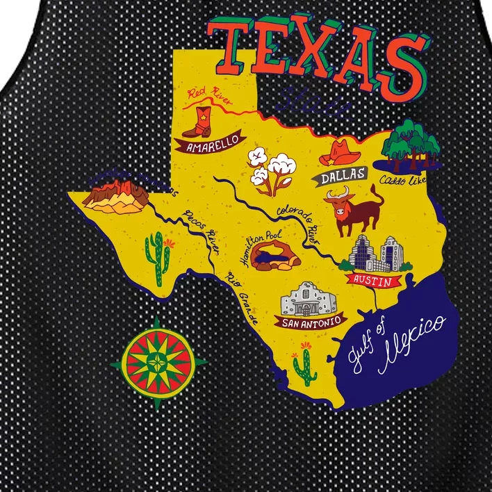 Texas Cartoon Map Mesh Reversible Basketball Jersey Tank