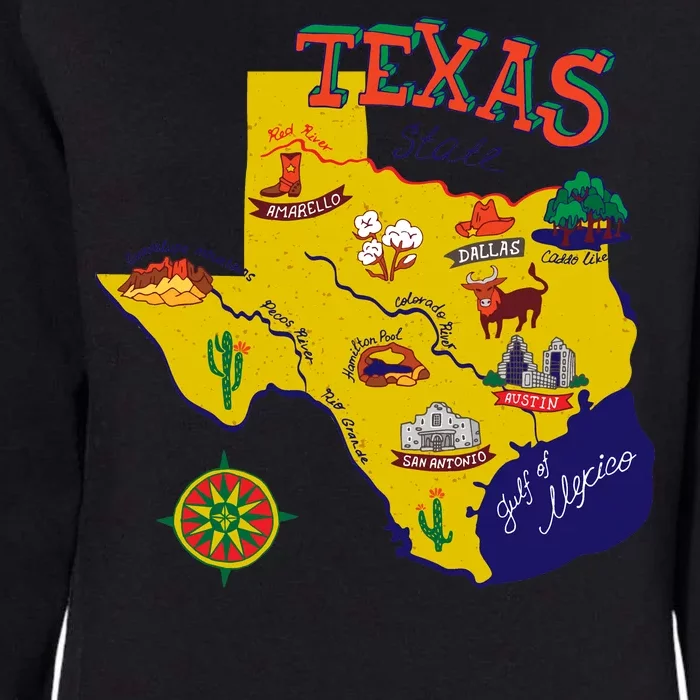 Texas Cartoon Map Womens California Wash Sweatshirt