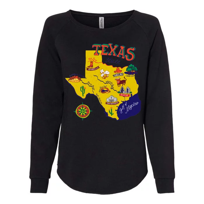 Texas Cartoon Map Womens California Wash Sweatshirt