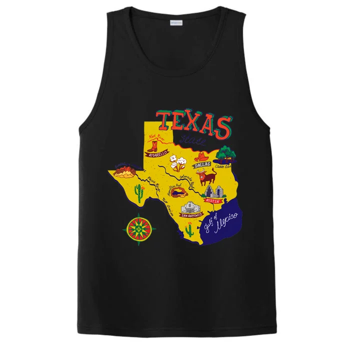 Texas Cartoon Map Performance Tank