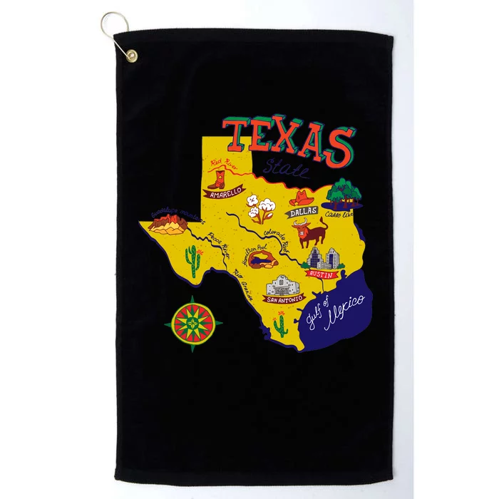 Texas Cartoon Map Platinum Collection Golf Towel