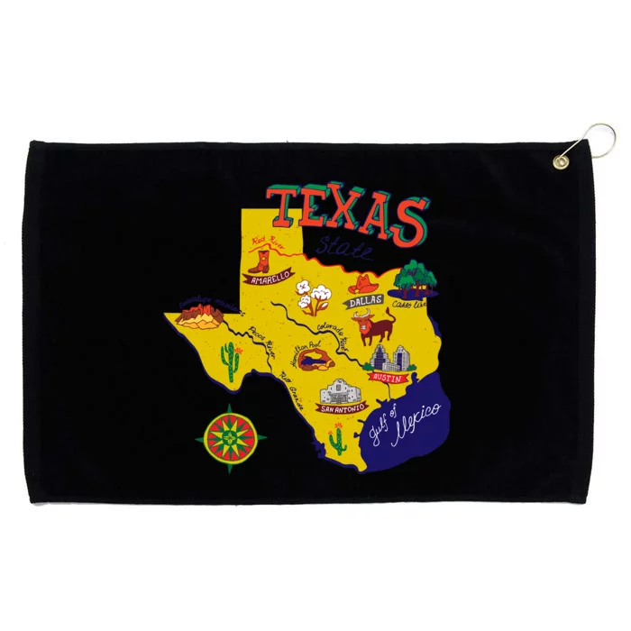 Texas Cartoon Map Grommeted Golf Towel