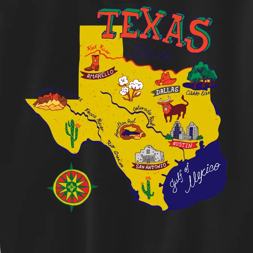 Texas Cartoon Map Kids Sweatshirt