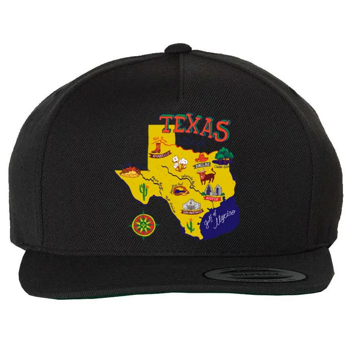 Texas Cartoon Map Wool Snapback Cap