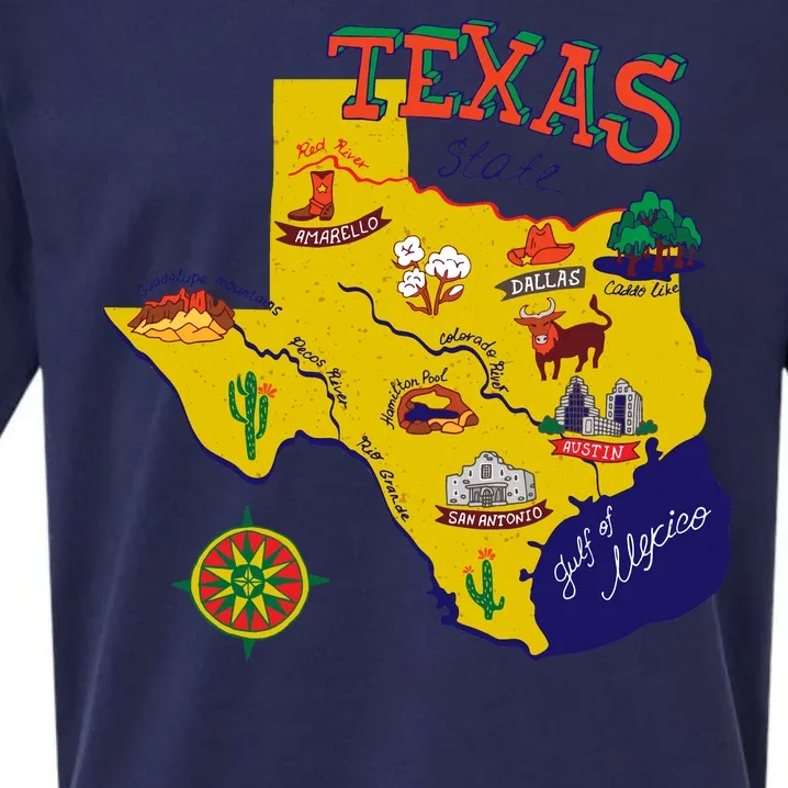 Texas Cartoon Map Sueded Cloud Jersey T-Shirt